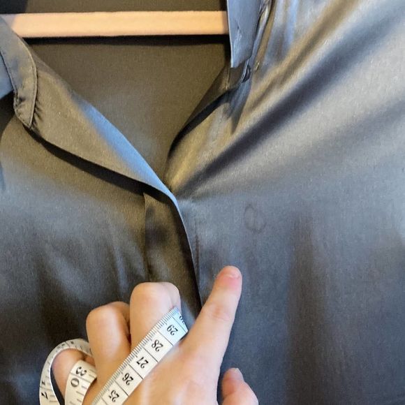 Theory Charcoal Pure Silk Short Sleeve Button Down Tunic Dress - Picture 7 of 8